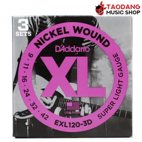 สายกีต้าร์ไฟฟ้า D'Addario XL Nickel Wound EXL120-3D (3 เเพ็ค) เบอร์ 9-42