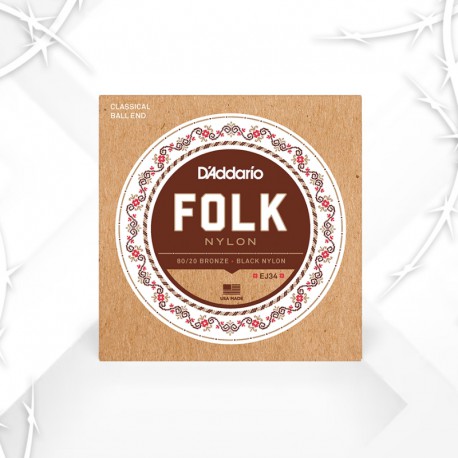 สายกีต้าร์คลาสสิค D'Addario EJ34 80/20 BRONZE/BLACK NYLON