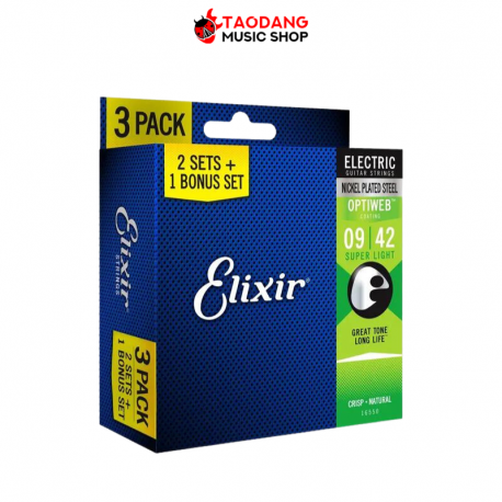 Elixir OPTIWEB SUPER LIGHT NICKEL PLATED STEEL ขนาด 9-42 สายกีต้าร์ไฟฟ้า พร้อมเช็คQC,แท้ ,เต่าแดง