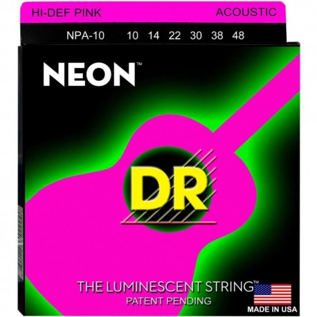 สายกีต้าร์โปร่งเคลือบ DR รุ่น Neon สีชมพู เบอร์ 10