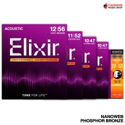 สายกีต้าร์โปร่งเคลือบ Elixir Nanoweb Phosphor Bronze เบอร์ 12 - 53